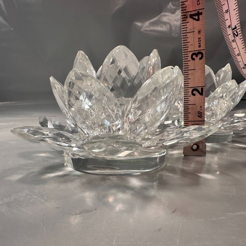Shannon Crystal Candle Holder Lotus Flower Godinger Ireland Vintage Pair - Picture 13 of 16
